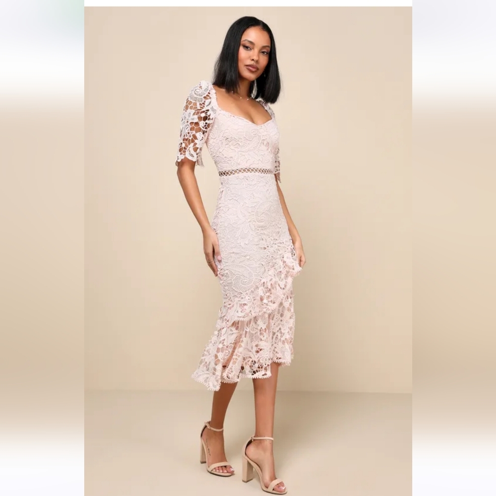 NWT Briarwood Blush Pink Lace Ruffled Midi Dress